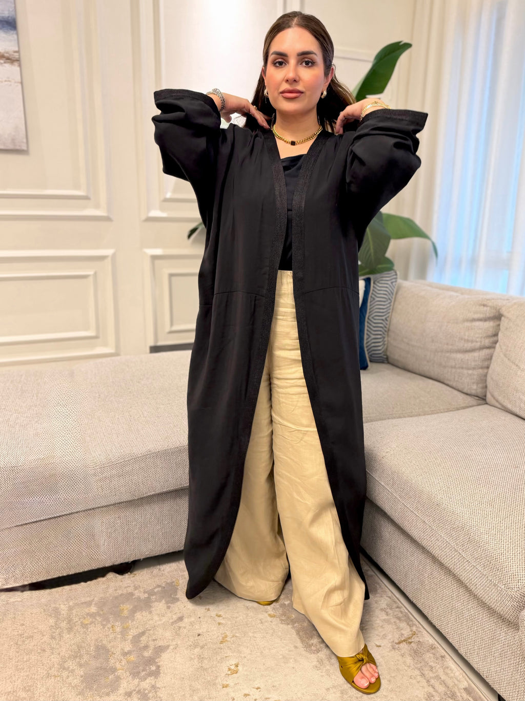 Black Zari Cardigan Abaya